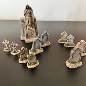 Lemax Spooky Town "Rise all ye dead" crypt, plus 10 headstones